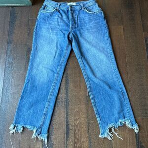 We the free raw hem jeans women’s size 27 baggy leg button fly fringe